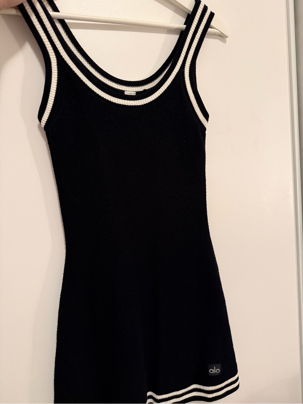 ALO Yoga Black Knit Tank Dress with White Trim